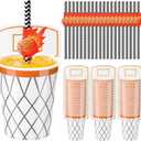 100 Sets Basketball Hoop Cups with Straws 9 oz Basketball Party Cups Disposable Paper Sports Cold Drink Fruit Juice Coffee Dinnerware for Balls Birthday Party Favors Decorations Supplies
