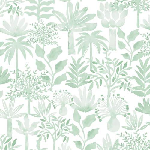 Heroad Green Wallpaper Leaf Peel and Stick Wall Paper Green and White Boho Removable Contact Paper Renter Friendly Self-Adhesive Waterproof for Bathroom Bedroom Cabinet and Drawer 17.3"x78.7"