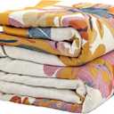 Boho Throw Blanket, 100% Organic Cotton Ultra Soft Bed 50" x 60" Throw - Skin-Friendly Cozy All Season Rustic Floral Decor Blanket for Sofa Couch Chair Gifts -Beige (A-flower-butterfly)