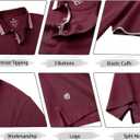 Men's Pique Polo Shirts Long Sleeve Cotton Blend Tipped Casual Collared Polo Shirts Business Classic Fit (XXL, Burgundy )