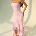 Milumia Women's Summer Maxi Tube Dress Strapless Asymmetrical Hem Long Going Out Casual Elegant Party Dresses (Pink, L)