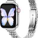 MioHHR Slim Band Compatible with Apple Watch Band 38mm 40mm 41mm, Thin Stainless Steel Metal Chain Strap for Women iWatch Bands Series SE 8 7 6 5 4 3 2 1, Silver