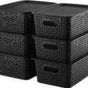 AREYZIN Storage Bins Plastic Storage Baskets With Lid Small Baskets for Organizing Stackable Storage Container Organizer Bins for Shelves Drawers Desktop Playroom Classroom Office, 6 Pack,Black