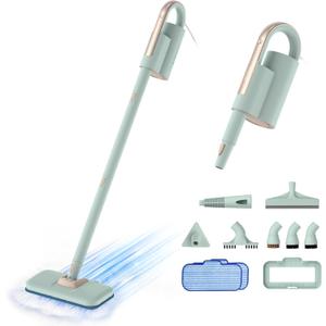 Newbealer Steam Mop & Detachable Handheld Cleaner, 250ml 1200W Powerful Floor Steamer, 3 Adjustable Levels for Carpet Laminate Hardwood Grout, Carpet Glider, 7 Multi-purpose Accessories & 2 Pads
