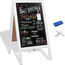 Ilyapa Wooden A-Frame Sign with Eraser & Chalk - 40 x 20 Inches Magnetic Sidewalk Chalkboard White Menu Display for Restaurant, Business Or Wedding