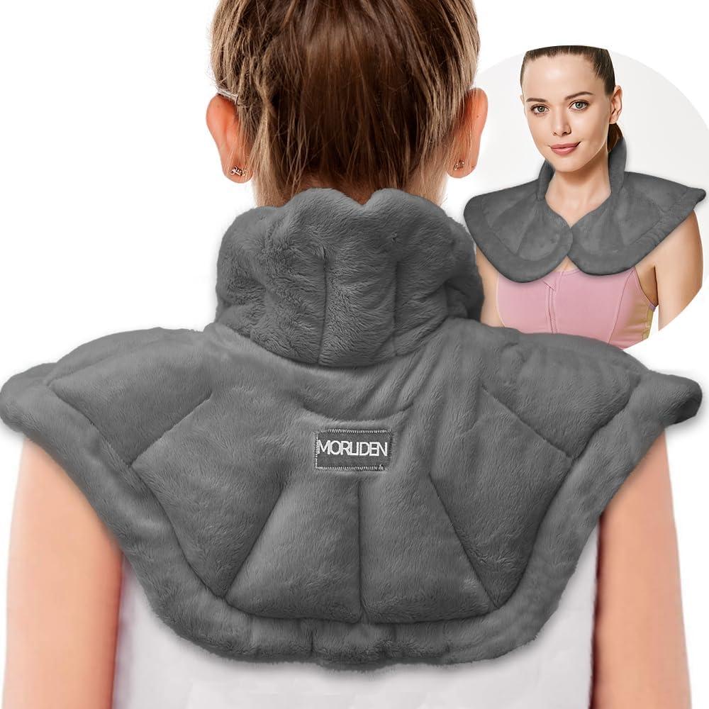 Microwavable Heated Neck Wrap Warmer and Shoulder Weighted Heating Pad Microwave for Hot and Cold Compress (Dark Gray)