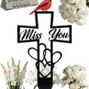 Cemetery Memorial Plaque with Cardinal, Metal Cemetery Memorial Plaque for Remembrance, Garden Decoration Plaque, Plaques Graveyard Sign with Cross Miss You Design