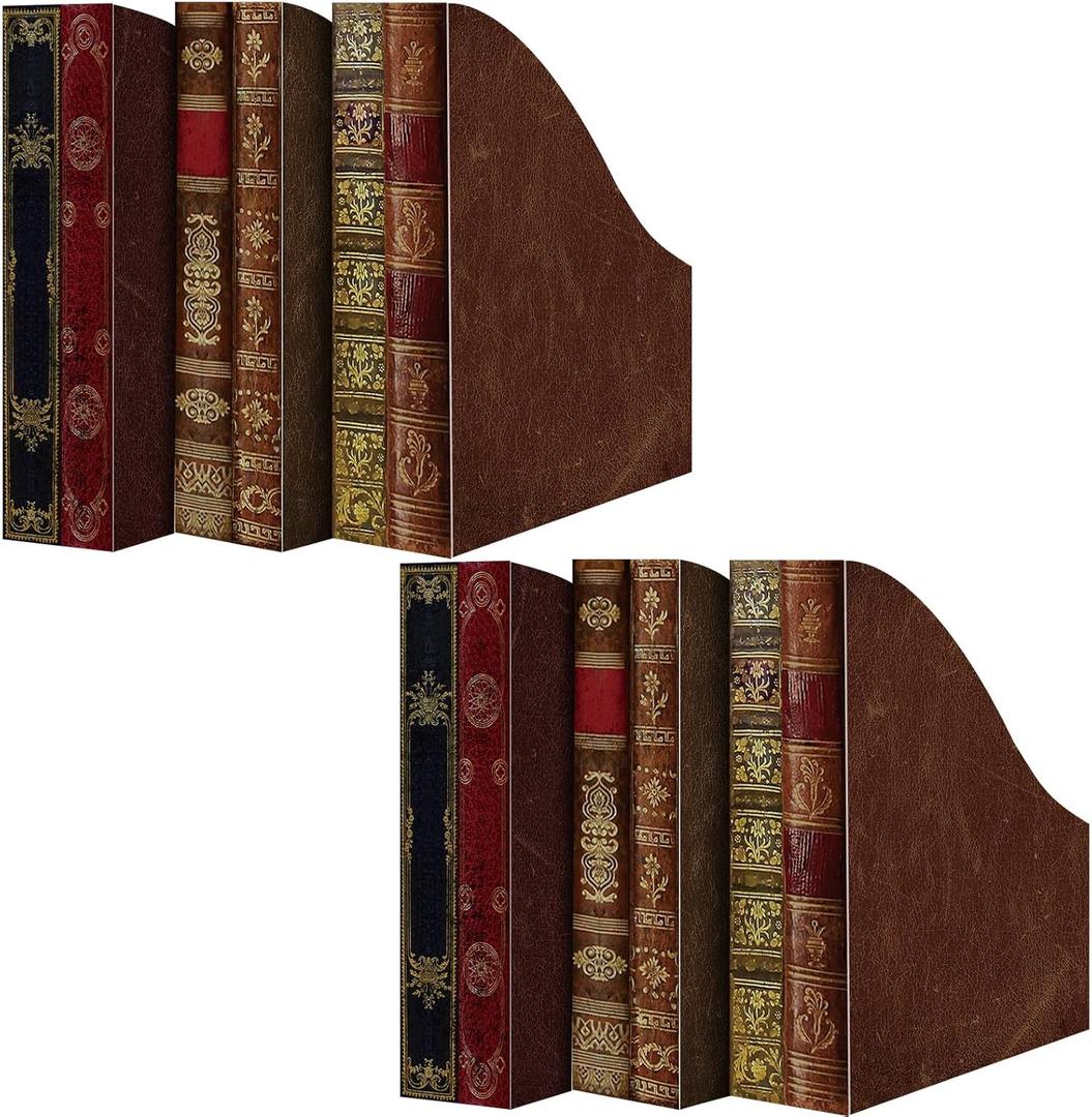 Geetery 6 Pcs File Magazine Organizer 3 x 11 x 12'' Vintage Decorative Classic Books Themed Magazine Holder Box Easy to Assemble Classic Books Rack File for Shelves Desk Home