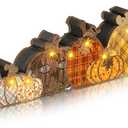 Yousoontic Thanksgiving Fall Pumpkin Decor Table Centerpieces Halloween Wooden Pumpkin Sign Decorations with LED Lights 3D Block Autumn Harvest Farmhouse Fall Decor for Home Mantel Desk Office Party