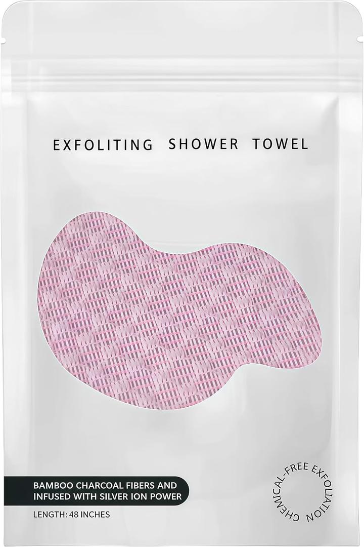 BLISALI Exfoliating Shower Towel 47", Premium Scrub Wash Cloth for Body Face, Exfoliating Washcloth for Men and Woman(Pink)