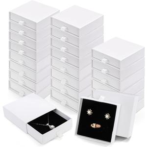 WRINGKIT 24 Pack White Cardboard Jewelry Gift Boxes Bulk, Square Jewelry Gift Boxes 3.5x3.5x1.2 Inch, Jewelries Packing Box with Lids Foam Cushion for Necklace Earring Bracelet Ring Display Storage