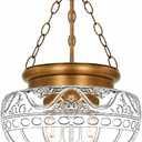 3-Light Brushed Antique Brass Pendant Light Fixtures with 12In Unique Thickened Glass, Vintage Pendant Lights Kitchen Island with Adjustable Chain, Hanging Light Fixtures for Entryway, E26*3