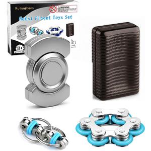 4 Pcs Fidget Toys Adults Metal Fidgets Toy Set Magnetic Slider Clicker/Spinner for Stress & Anxiety Relief, Office Desk Sensory Toys for Autism ADHD Cool Gadgets Gift for Men Women