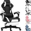 Ergonomic Gaming Chair with Footrest,Big and Tall Gaming Chairs for Adults,Computer Game Chair with Lumbar Support,Backrest Adjustable Height Swivel Gamer Chairs,Black