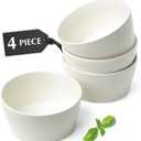 MIAMIO  Ceramic Bowl Set / 25 oz Bowls Set for 4 People, Cereal, Ramen, Soup and Salad Bowl  Dishwasher and Microwave Safe  Luxe Collection (White)