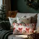 Coquette Pink and Red Christmas Bow Santa Pillow Covers 12x20 Double-Sided, Preppy Christmas Decor, Winter Holiday Stripes Decorative Pillow Covers for Home Bedroom Living Room