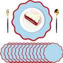 Blue Scalloped Paper Placemats 60 Pcs Disposable Coated Paper Waterproof Place Mat with Wavy Edge Table Decor for Baby Shower Party Supplie Birthday Wedding Banquet Tea Party (13.5 Inch Round)