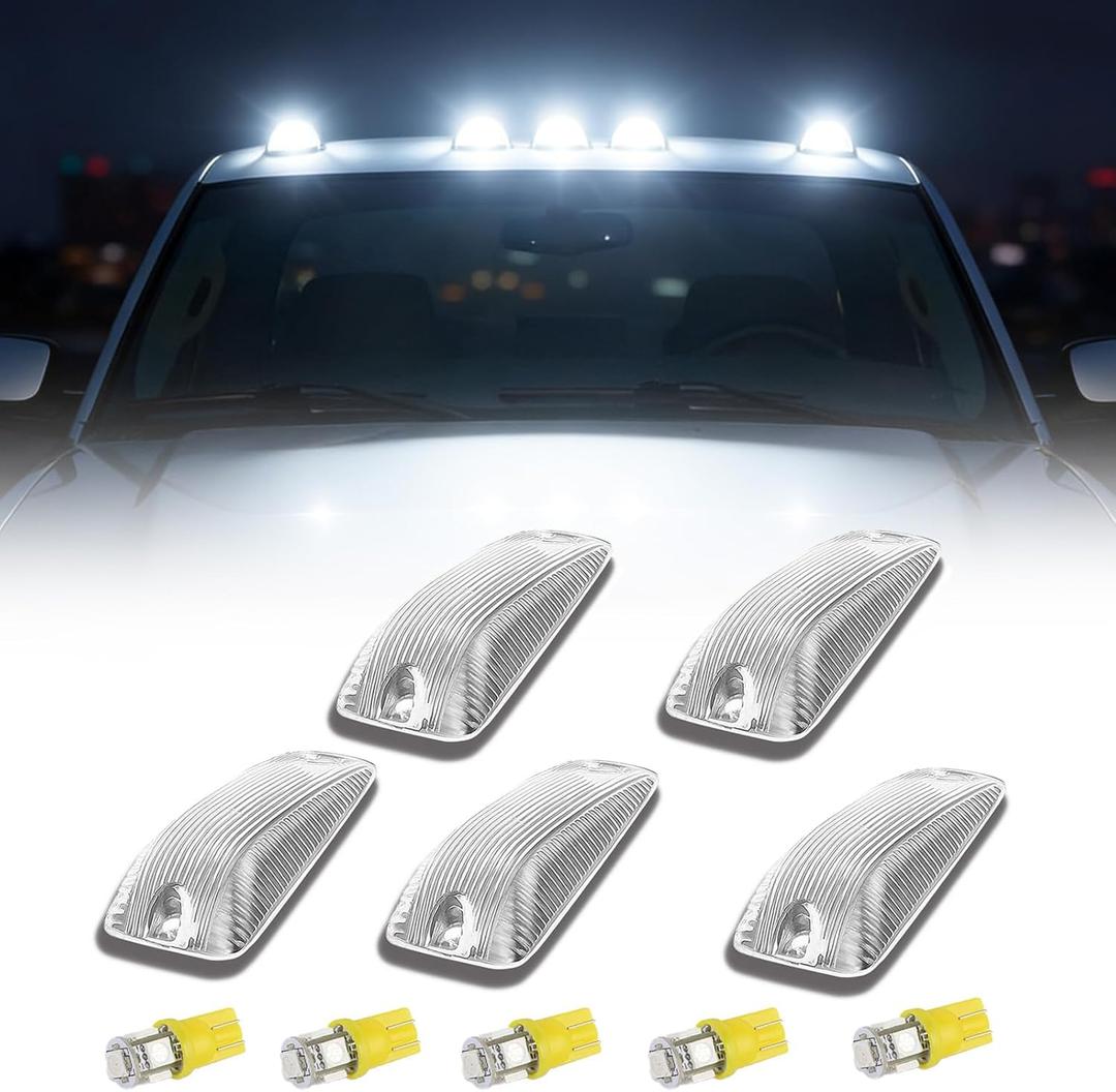 LED Cab Lights for 1988-2002 Chevy GMC C/K 1500 2500 3500 Suburban Yukon Chevy Tahoe Clear Lens White lights Roof Top Marker Running Lights 5Pcs