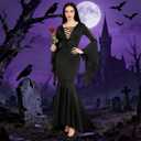 Adult Black Gothic Dress for Women Halloween Costumes with Accessories for Vampire Witch Costume Dress Up (Medium)
