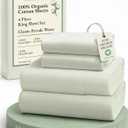 LANE LINEN 100% Organic Cotton King Bed Sheet Set, Bedsheets 4Pc Soft Cooling Fully Elasticized Mercerised All Season Sustainably Produced Cotton Sheets King Size, Oeko Tex Sheets - Mineral