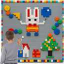 MIMAX Customize Building Block Wall, 470+ PCS Activity Wall Mount Toys Bricks with Self Adhesive Baseplate 8PCS (20"x10") for All Major Brands, Art Build On Table Wall, Gray