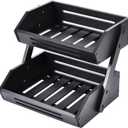 VIKEYHOME Kitchen Organizer with 2-Tier Bamboo Fruit Basket  Large Capacity, Space-Saving Fruit & Veggie Stand for Countertop, Snack Holder, Natural & Sturdy 15mm Thick Design (Black)