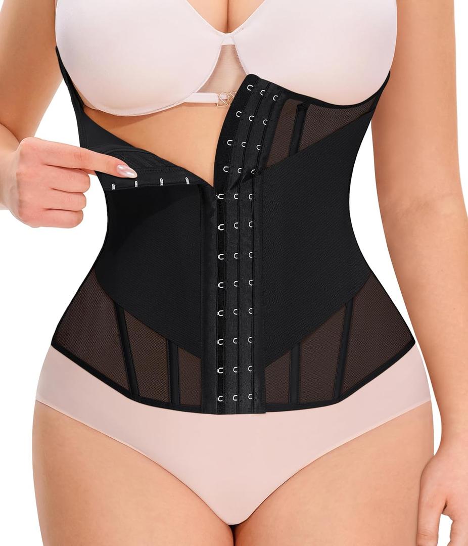 Nebility Waist Trainer for Women Corset Shapewear - Mesh Faja Body Shaper Waist Cincher Tummy Control Girdle Daily Wear (Black, Large)