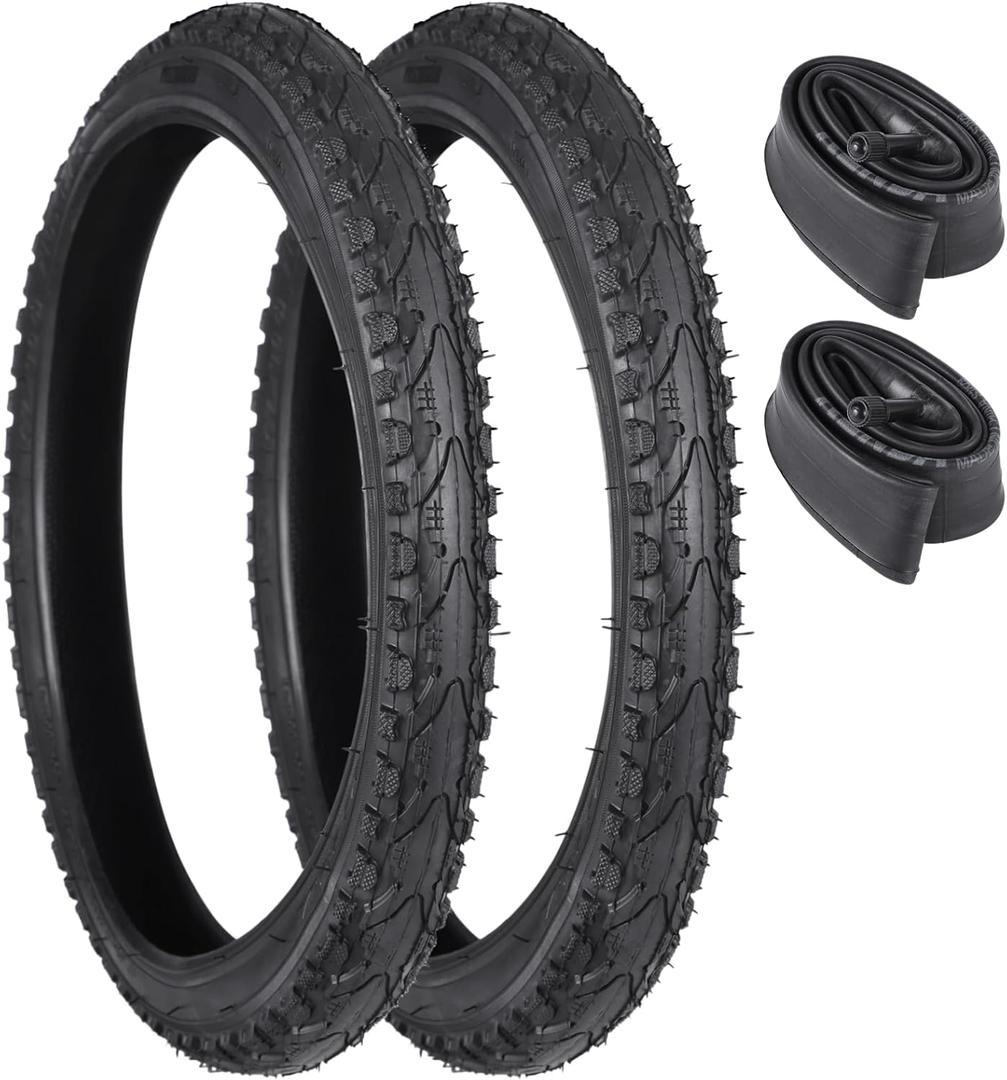2 Pcs Bike Tires 16x1.75/47-305 with 2 Pcs Bike Tubes 16 X 1.5 - 1.75 AV 32mm Valve, Puncture-Resistant BMX Bicycle Tires, Bike Replacement for Beach Cruiser Mountain Bikes(AK-935)
