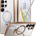 CASEKOO Titanium Gold 360 Spin Magnetic Stand for Samsung Galaxy S25 Ultra Case, 16FT Military Protection, Fit for MagSafe, Protective Polish S25 Ultra Case with Kickstand Ring 6.9"