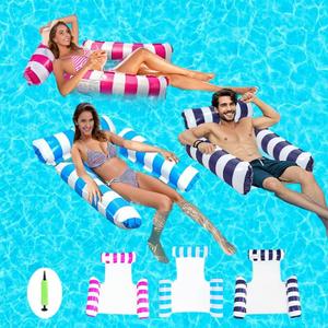 3 Pack Pool Floats Adult, 4-in-1 Inflatable water Hammock, 3 Tubes Inflatable Hammock for Adults, Portable Floating Chair Bed, Pool Floaties Toys for Adults Vacation Fun and Rest, Free inflatable pump (Light Blue + Pink + Dark Blue)
