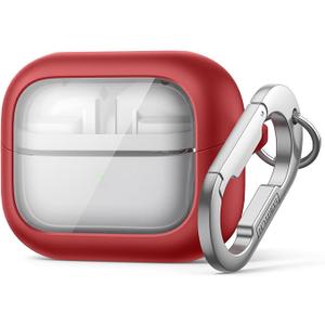 SURITCH for Samsung Galaxy Buds 3 Pro (2024) / Buds 3 (2024) / Buds3 FE (2025) Case, Magnetic Bumper Cases, Rugged Shockproof Protective Covers with Carabiner & Cleaning Kit & Removal Tool, Red