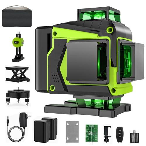 16 Line Laser Level 360 Self Leveling,Professional 4x360°Green Cross Line laser Level Tool for Construction and Picture Hanging,lazer leveler tool with 2 Batteries,Magnetic Bracket & Remote Control