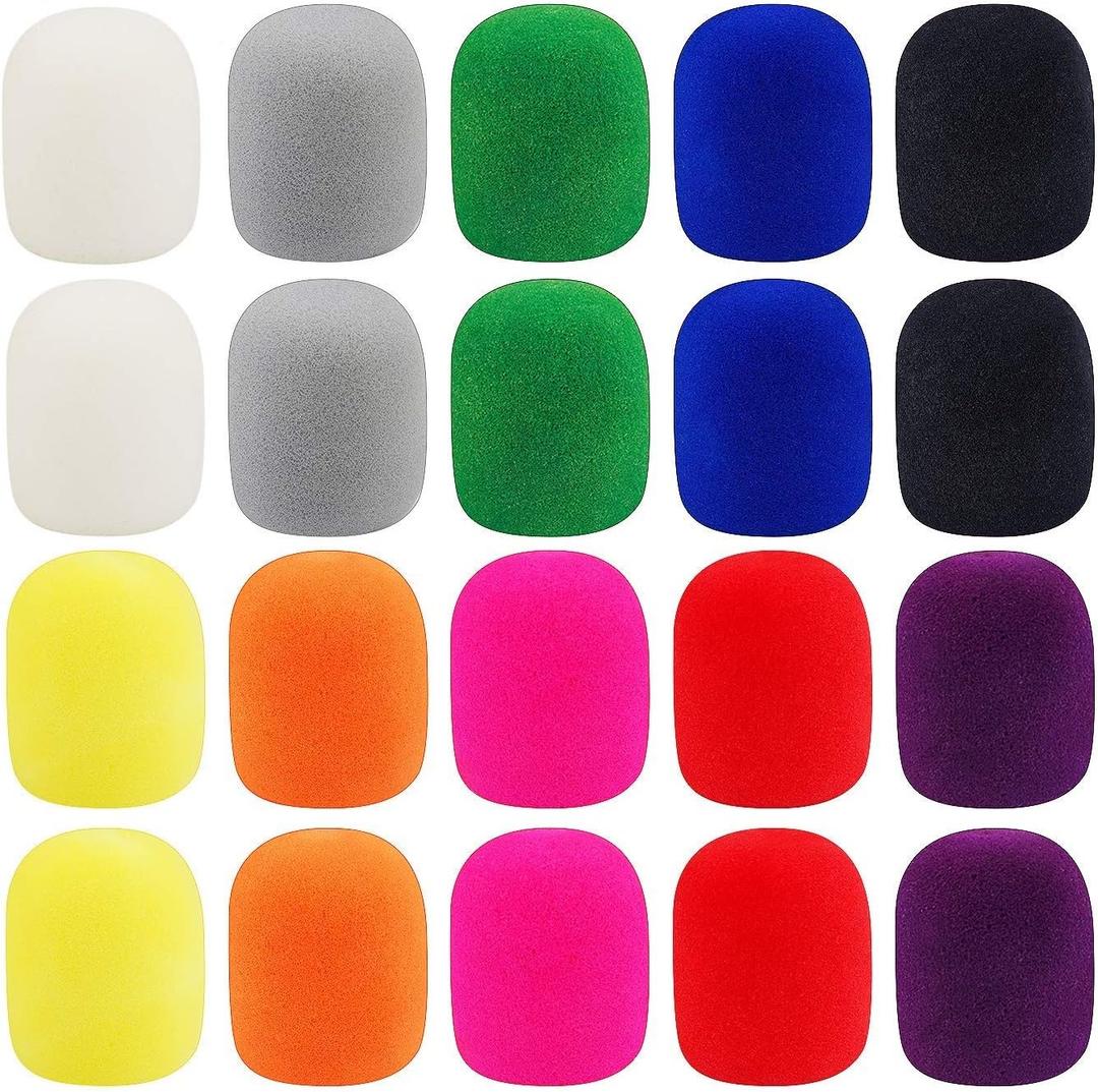 Augshy Microphone Covers Foam,20 Pack Thick Handheld Stage Microphone Windscreen Microphone Cover Foam Karaoke DJ Microphone Covers Disposable(10 Color)