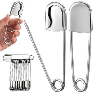 Juexica 10 Pcs 4 Inch Jumbo Stainless Steel Safety Pins Large Heavy Duty Huge Strong Laundry Pins for Upholstery Sewing Quilting Key Rings Craft Outdoor(Silver)