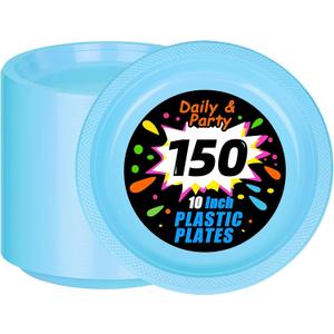 WELLIFE Light Blue Party Plates 10 Inch -150 Count, Disposable Plastic Baby Blue Dinner Plates for Party Dessert Cake Appetizer Baby Shower