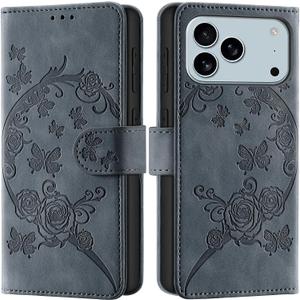 Wallet Case for iPhone 17 Pro Max, Gray Purple | RFID Blocking, Magnetic Closure, Card Holder, Kickstand, Shockproof Flip Cover