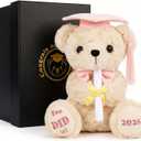 Pink Graduation Bear 2026 with Gold-Stamped Gift Box, 8 Inch Cute Graduation Stuffed Animal for Girls, Soft You DID It Teddy Bear with Pink Cap & Diploma, Class of 2026 Gift for Her