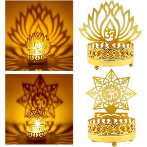 3 Pcs Metal OM Diwali Shadow Diyas Tea Light Candle Holder Deya Birthday Wedding Housewarming Gift for Indian Murti Puja Item Home Office Temple Mandir Pooja Altar Decor 