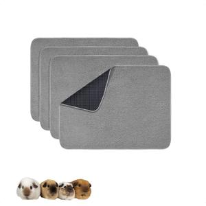 Guinea Pig Cage Liner, 4 Pack - Washable, Reusable, Leakproof Fleece Bedding Pads for Small Animals with Anti-Slip Bottom - for Midwest Kitchen/17''X23'' Area, Gray