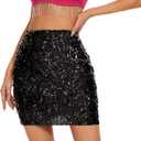 Durio Sparkly Skirt for Women, Sequin Skirt Glitter Skirts Metallic Fringe Disco Festival Outfits for Women Shiny Mini Skirt Black X-Large