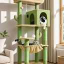 Globlazer Cactus Cat Tree Tower with Scratching Post for Indoor Cats, 53inch Tall Plush Multi-Level Cat Climbing Tower Condo with Large Hammock, Spacious Cat Cave, Padded Top Perch Bed, F53, Green, L