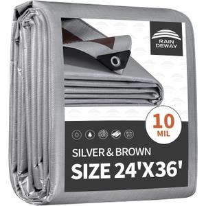 RAINDEWAY 24x36 Feet Tarps Heavy Duty Waterproof,10Mil Multipurpose Tarp, 24x36 Feet-Finished size