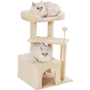 Made4Pets Cat Tree, Small Cat Tower for Indoors Cats, Cute Wood Kitty Condo with Scratching Post and Pad, 29" Multi-Level Modern Activity Climbing Furniture for Small and Medium Cats, Beige