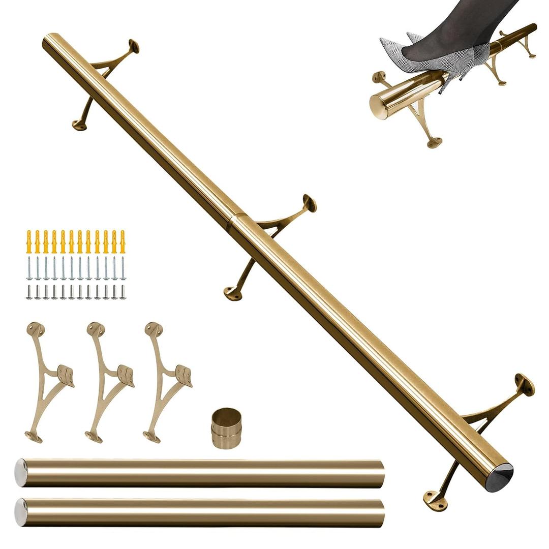 Shantra 6ft Bar Foot Rail Kit, 304 Stainless Steel Tube with Polished Finish & Brushed Brackets, Brass Bar Foot Rest Rail, Complete Undercounter Mount Hardware and Tubing
