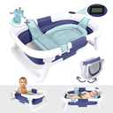 BEBELEH Collapsible Baby Bathtub with Thermometer  Bathtub + Baby tub Sling + Newborn Sling  Baby Bathtub Newborn to Toddler 0-24 Months  The Ultimate Baby Bath tub! (with Thermometer,Blue)