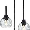 3 Light Black Cluster Pendant Light with Striped Swirl Globe Glass Pendant Lighting for Kitchen Island, Modern Dining Room Light Fixtures Over Table Hanging Ceiling Light, E26 Base