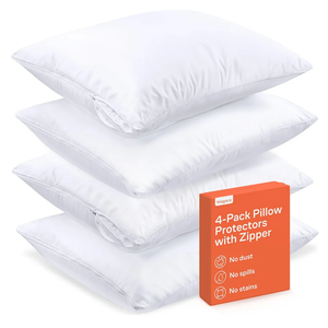 Ultra Soft Pillow Protectors with Zipper Queen Size - Set of 4 Breathable Pillow Covers - 100% Protection Against Stains, Dust & Dirt - Machine Washable (White)