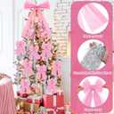 Christmas Tree Bow Decorations and Tinsel Icicles Set Include 30 Pcs Small Organza Christmas Bows 1 PC 11 x 20 Large Tree Topper Tinsel Icicles for Wedding Holiday Home Decor(Pink)