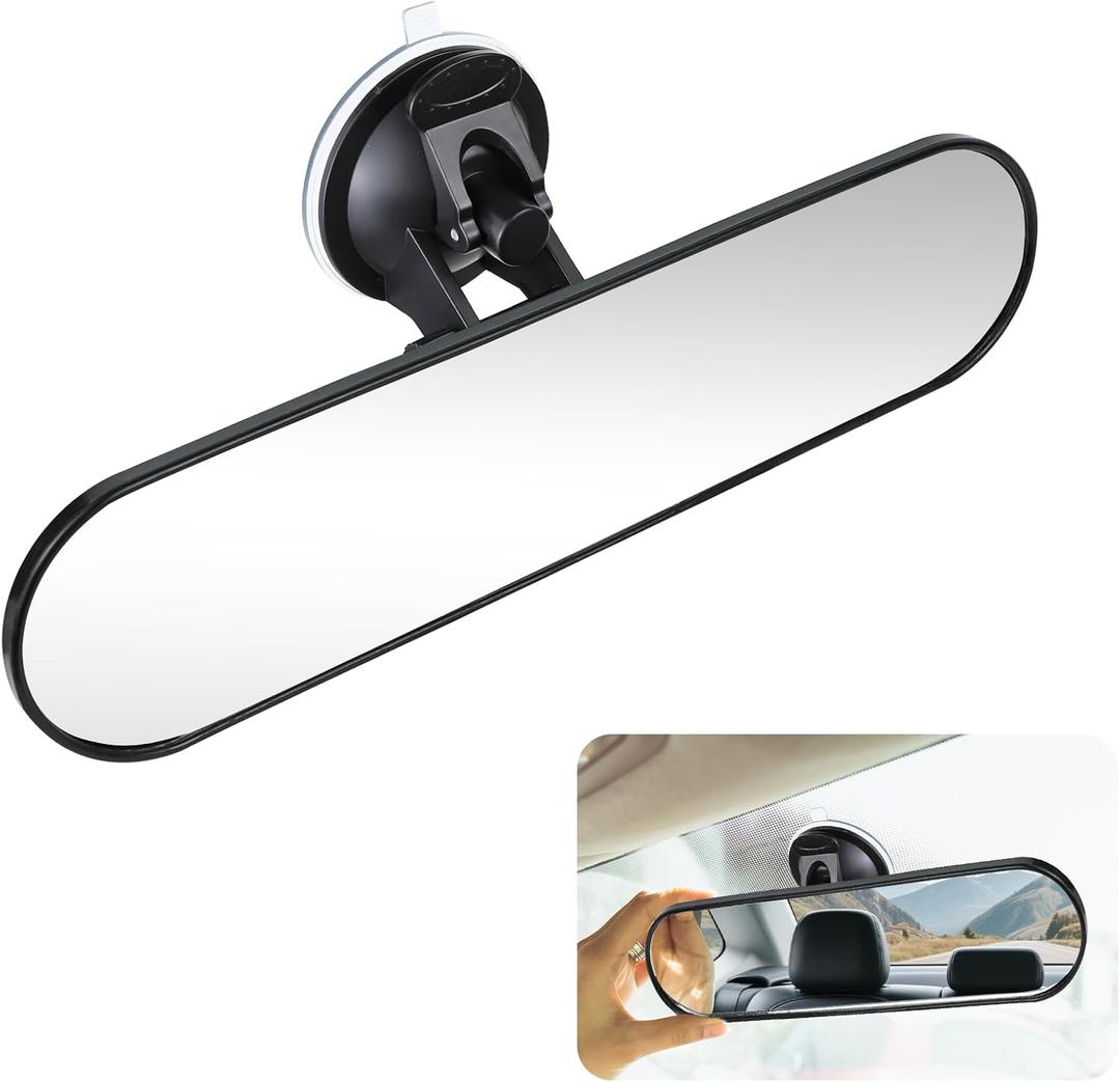 Wuyaoyao 12" Car Rear View Mirror, HD Glass Interior Rear View Mirror with Suction Cup for Windshield, Anti-Glare Adjustable Rearview Mirrors for Cars Trucks SUVs Boats, Car Accessories