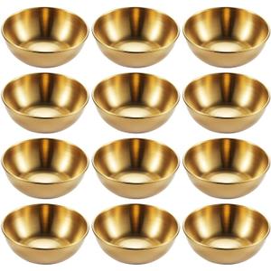 12 Pack Stainless Steel Sauce Dishes, Gold Mini Saucers Bowl Round Seasoning Dishes Sushi Dipping Bowl Appetizer Plates, 3.15inch